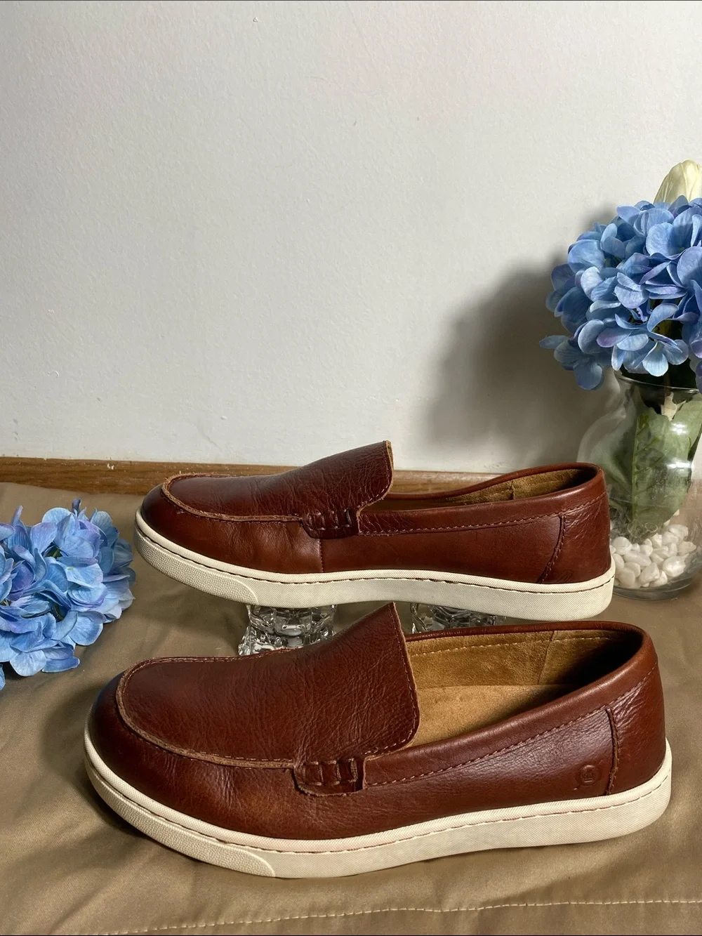 Born Men's Chestnut Brown Leather Slip-On Loafers